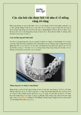 Các câu hỏi cần được hỏi với nha sĩ về niềng răng rõ ràng
