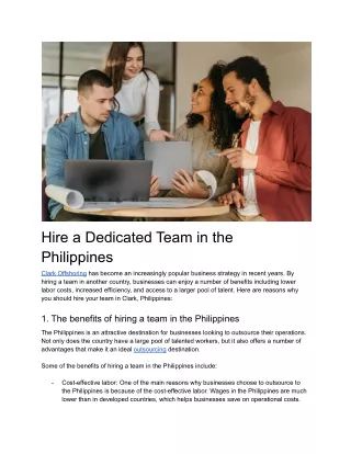 Hire a Dedicated Team in the Philippines