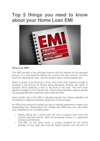 Top 5 things you need to know about your Home Loan EMI