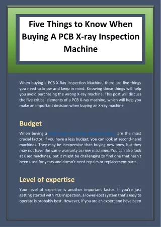 Five Things To Know When Buying A PCB Xray Inspection Machine