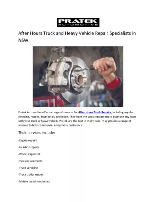 After Hours Truck and Heavy Vehicle Repair Specialists in NSW