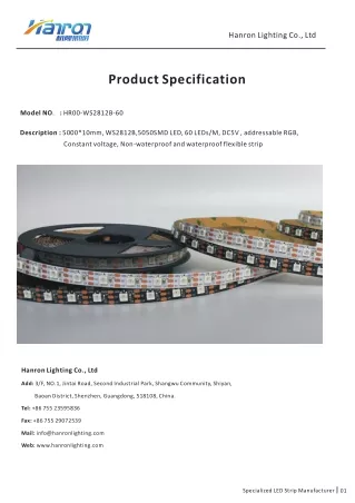 rgb ws2812B 60LED led strip light specification from Hanron Lighting