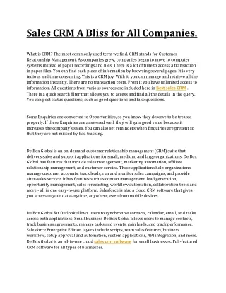 Sales CRM A Bliss for All Companies - Debox Global