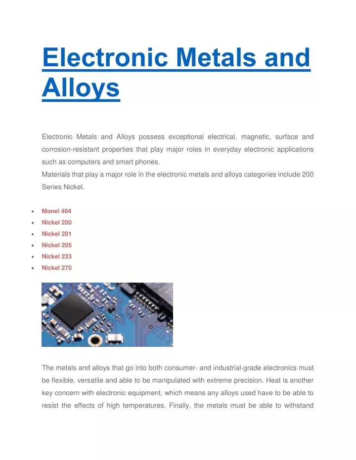 electronic metals and alloys