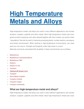 high temperature metals and alloys