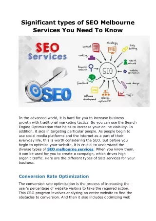 Significant types of SEO Melbourne Services You Need To Know