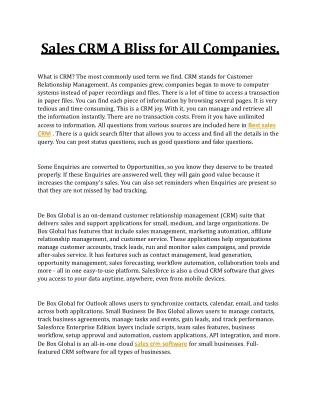 Sales CRM A Bliss for All Companies - Debox Global