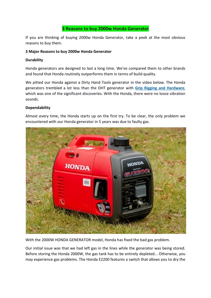 3 reasons to buy 2000w honda generator