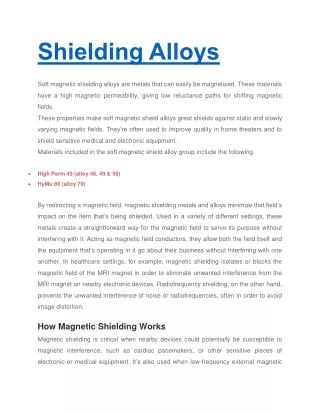 Magnetic Shielding Metals and Alloys