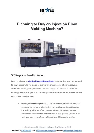 Planning to Buy an Injection Blow Molding Machine? 5 Things You Need to Know