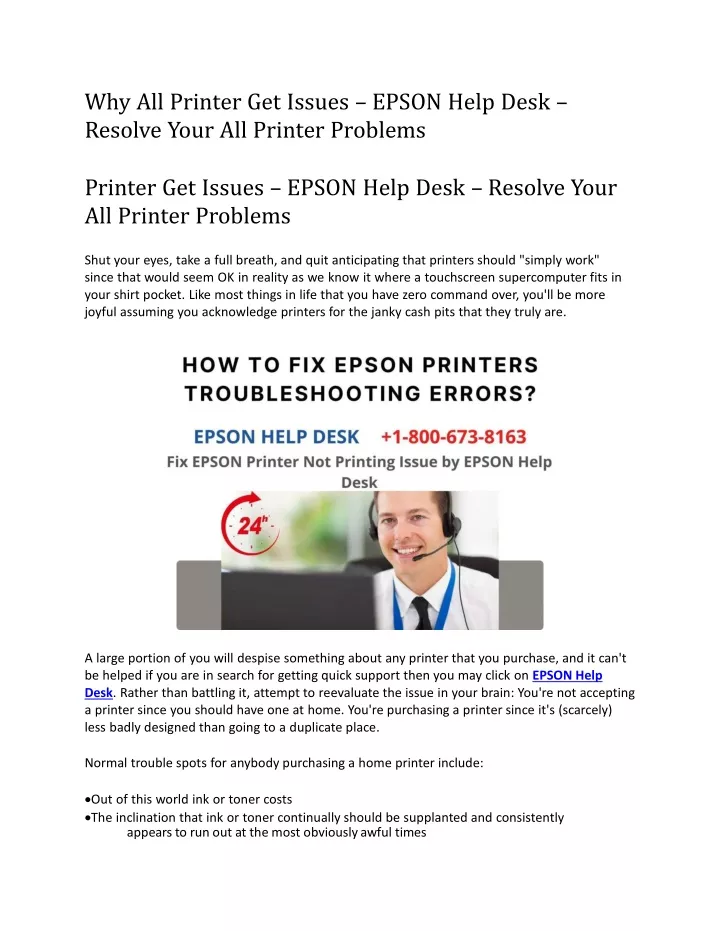 why all printer get issues epson help desk