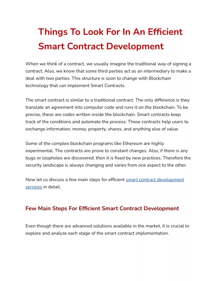 things to look for in an efficient smart contract