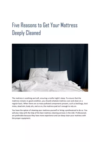 Five Reasons to Get Your Mattress Deeply Cleaned