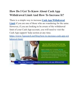 How Do I Get To Know About Cash App Withdrawal Limit And How To Increase It?