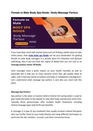 Female to Male Body Spa Noida Body Massage Parlour