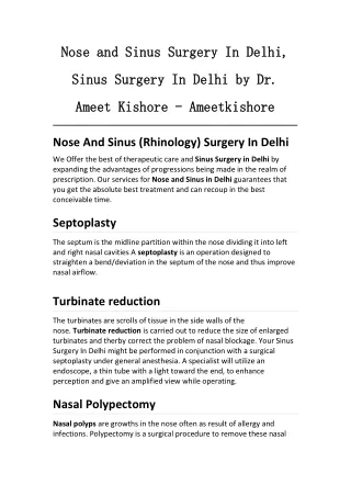 Sinusitis Surgery in India - Ameetkishore