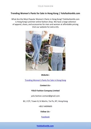 Trending Women's Pants for Sale in Hong Kong | Yolofashionhk.com
