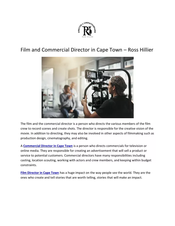 film and commercial director in cape town ross