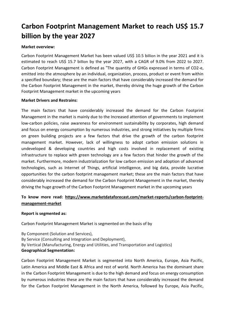 carbon footprint management market to reach