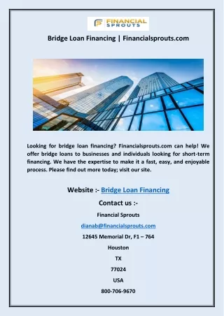 Bridge Loan Financing  Financialsprouts