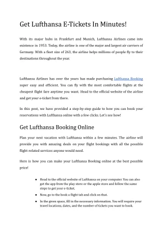 Get Lufthansa E-Tickets In Minutes!