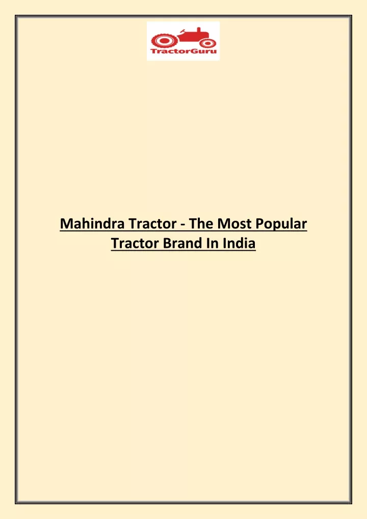 mahindra tractor the most popular tractor brand