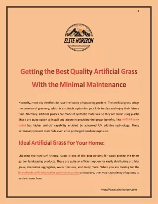 Getting the Best Quality Artificial Grass With the Minimal Maintenance