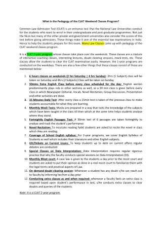 what is the pedagogy of the clat weekend classes