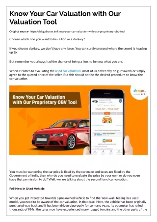 Know Your Car Valuation with Our Valuation Tool