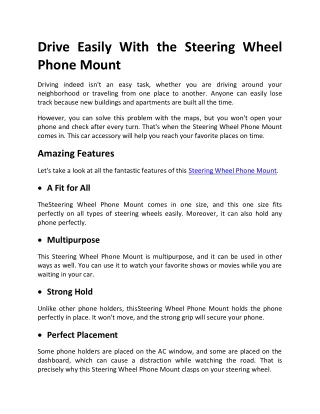 Steering Wheel Phone Mount