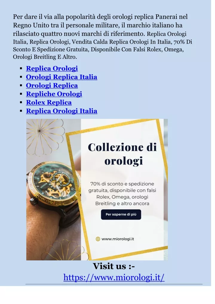 per dare il via alla popolarit degli orologi