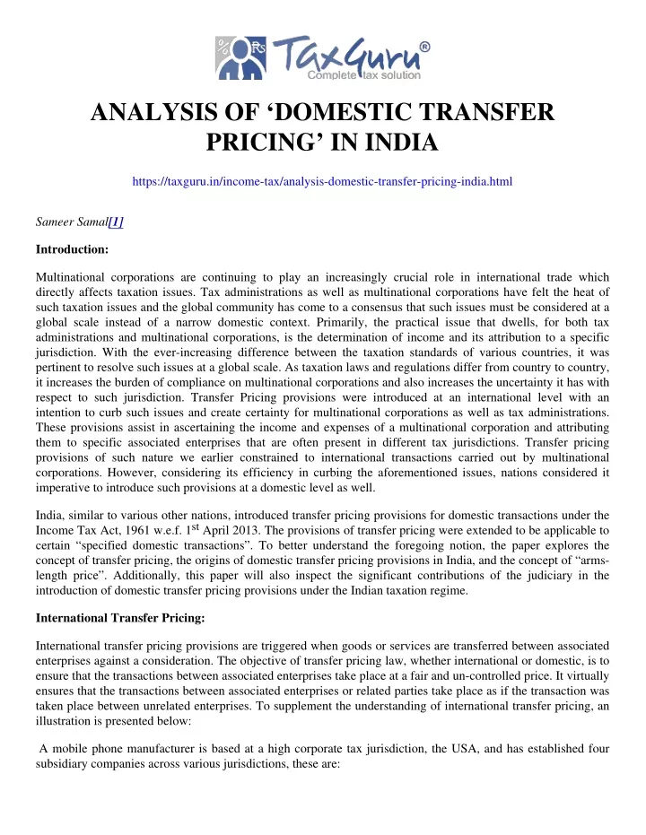 analysis of domestic transfer pricing in india