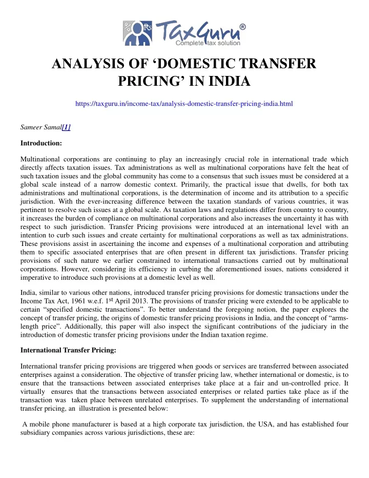analysis of domestic transfer pricing in india