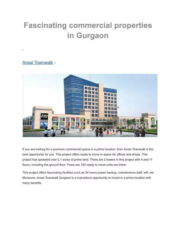 fascinating commercial properties in gurgaon