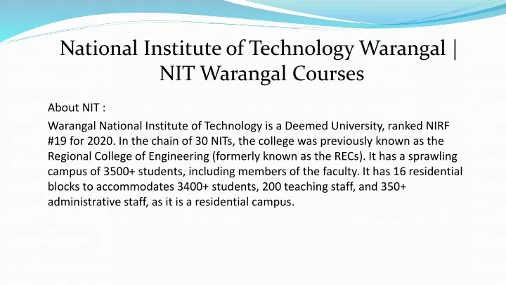 national institute of technology warangal