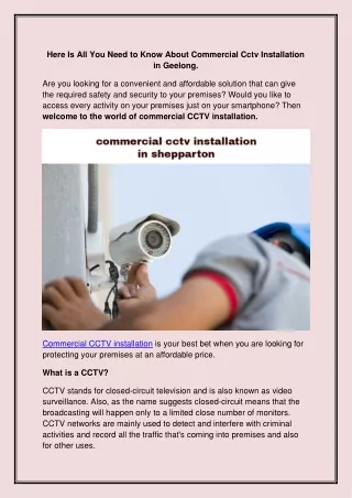 Here is all you need to know about commercial CCTV installation in Geelong