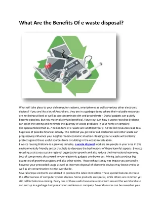 What Are The Benefits Of E Waste Disposal?