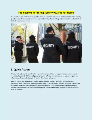 Top Reasons For Hiring Security Guards For Home