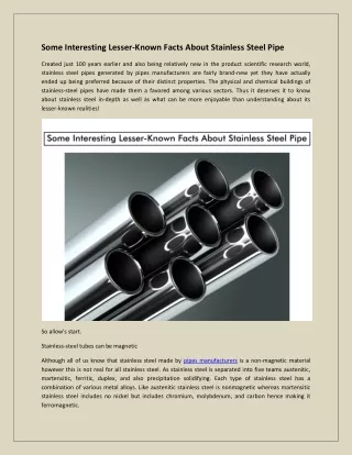 Some Interesting Lesser-Known Facts About Stainless Steel Pipe