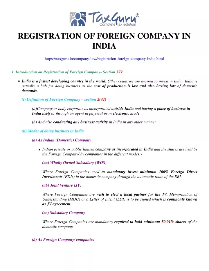 registration of foreign company in india
