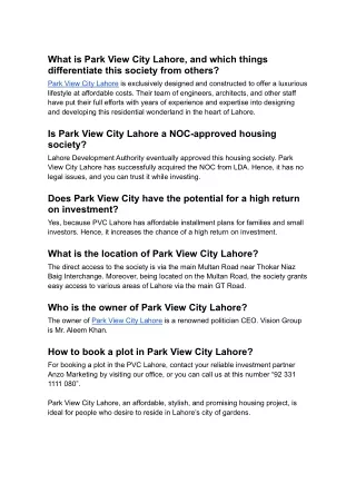 Everything You Need To Know About Park View City Lahore