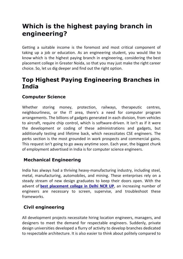 which is the highest paying branch in engineering