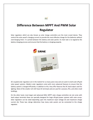 Difference Between MPPT And PWM Solar Regulator