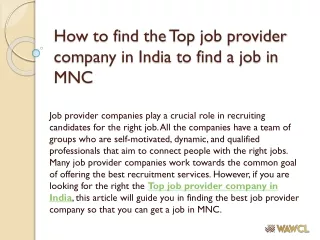 How to find the top job provider company in India to find a job in MNC