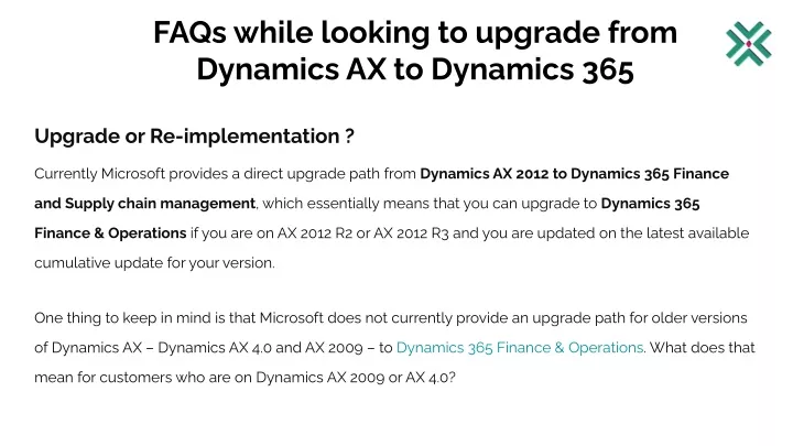 faqs while looking to upgrade from dynamics