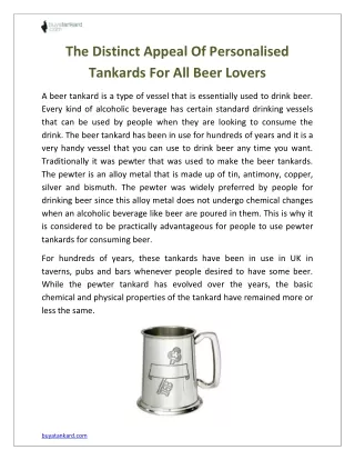 The Distinct Appeal Of Personalised Tankards For All Beer Lovers
