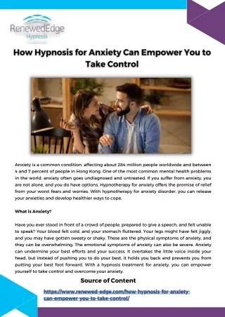 How Hypnosis for Anxiety Can Empower You to Take Control