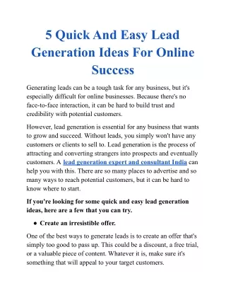 5 Quick And Easy Lead Generation Ideas For Online Success