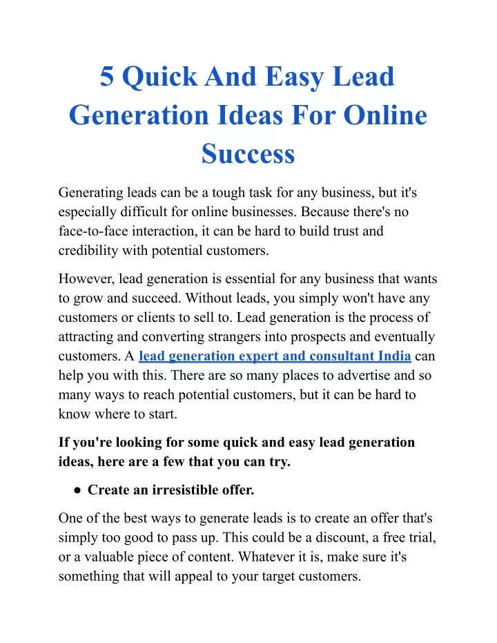 5 quick and easy lead generation ideas for online