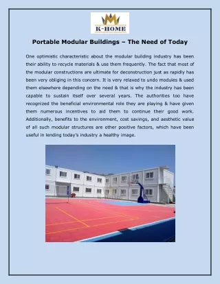 Portable Modular Buildings – The Need of Today